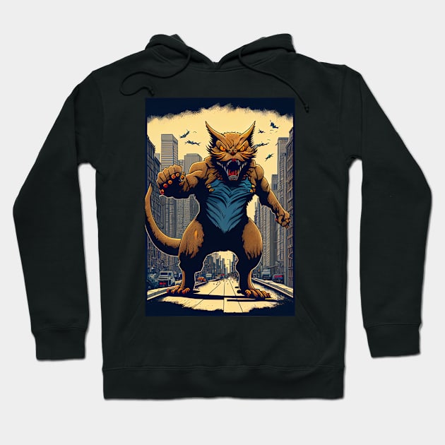 Giant Angry Cat attacking a city Hoodie by KoolArtDistrict